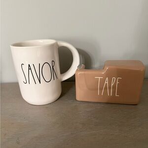 Rae Dunn Tape Dispenser AND Mug